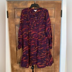 Terra & Sky Multicolor Abstract Print Pleated Tiered Dress || Size 2X